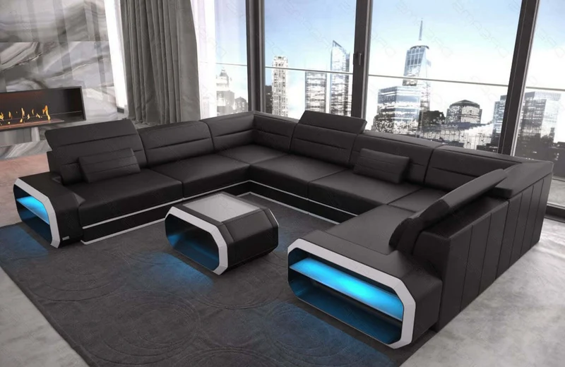 Mini Couch Verona U-Form in Leder