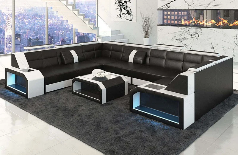 Mini Wohnlandschaft Pesaro U-Form aus Leder