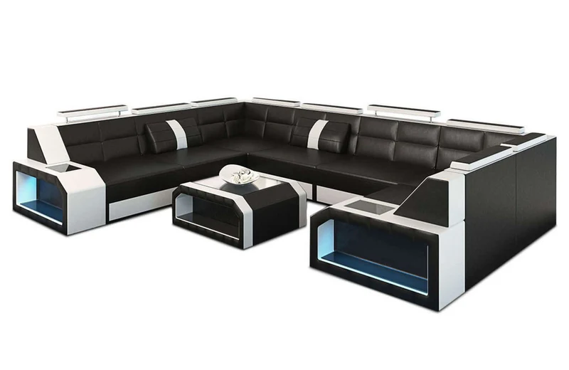 Mini Wohnlandschaft Pesaro U-Form aus Leder