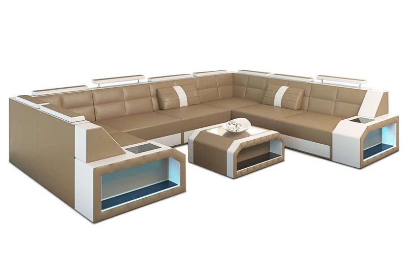 Mini Wohnlandschaft Pesaro U-Form aus Leder