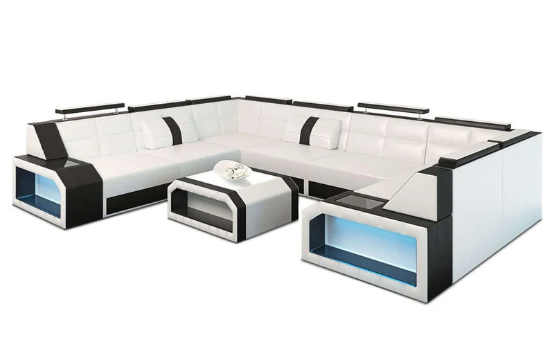 Mini Wohnlandschaft Pesaro U-Form aus Leder