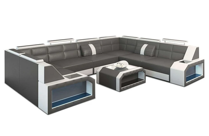 Mini Wohnlandschaft Pesaro U-Form aus Leder