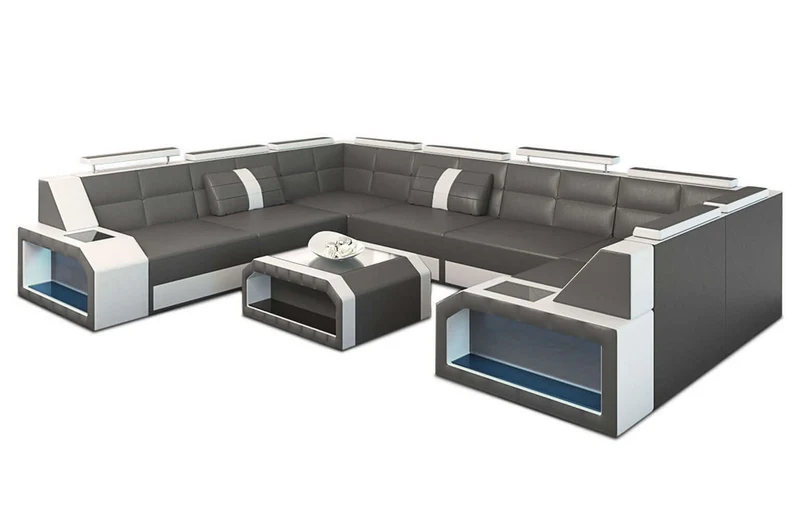 Mini Wohnlandschaft Pesaro U-Form aus Leder