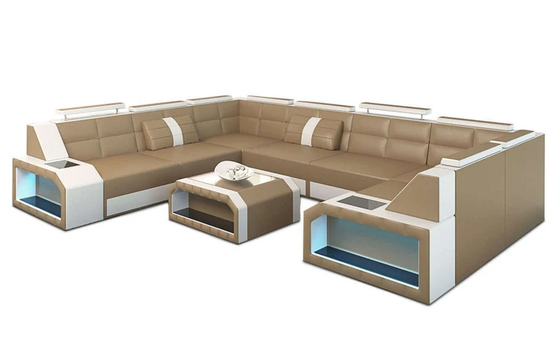 Mini Wohnlandschaft Pesaro U-Form aus Leder