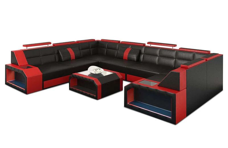 Mini Wohnlandschaft Pesaro U-Form aus Leder