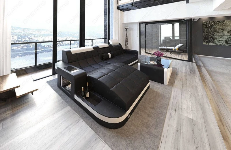 Mini Ecksofa Wave L-Form aus Leder