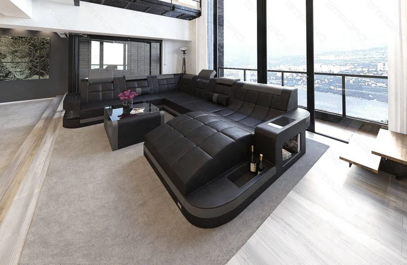 Mini Wohnlandschaft Wave XL U-Form in Leder