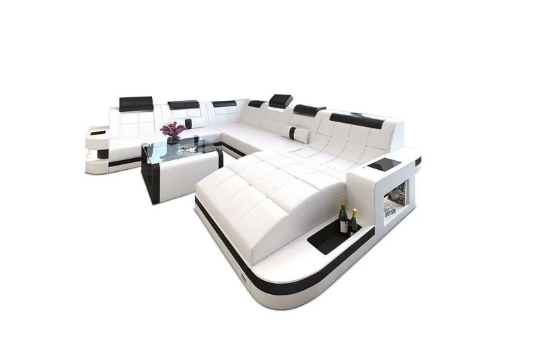 Mini Wohnlandschaft Wave XL U-Form in Leder
