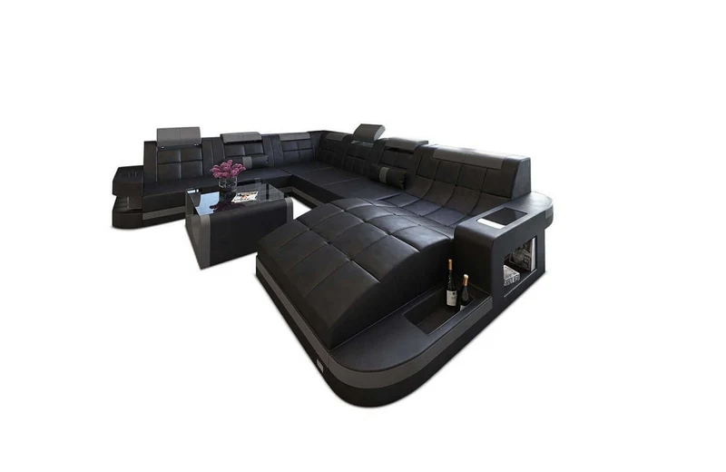 Mini Wohnlandschaft Wave XL U-Form in Leder