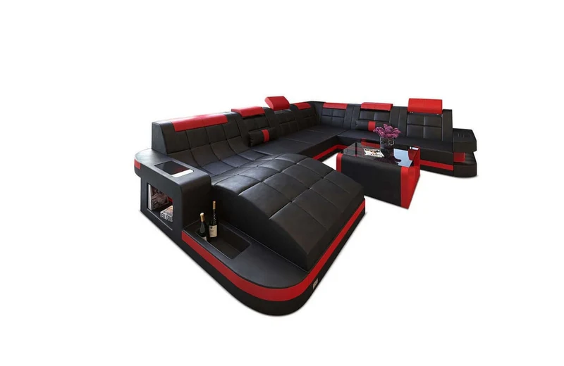 Mini Wohnlandschaft Wave XL U-Form in Leder