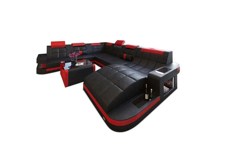 Mini Wohnlandschaft Wave XL U-Form in Leder