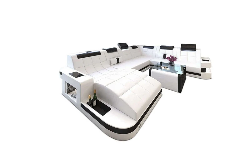 Mini Wohnlandschaft Wave XL U-Form in Leder
