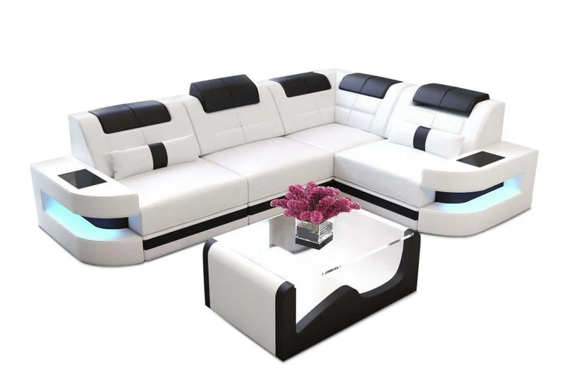 Mini Couch Como L-Form in Leder