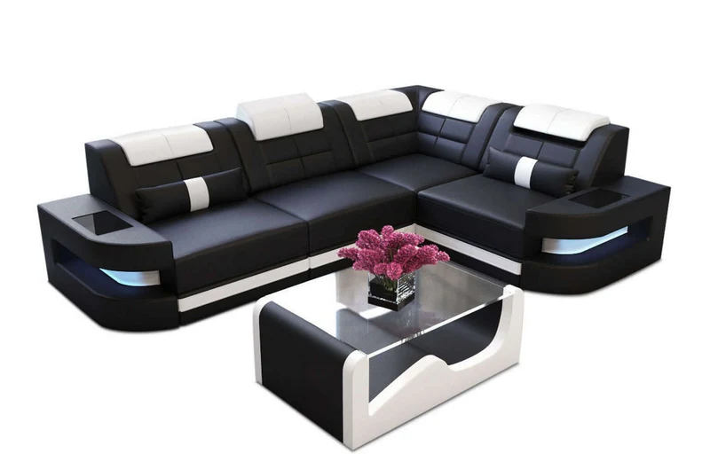 Mini Couch Como L-Form in Leder