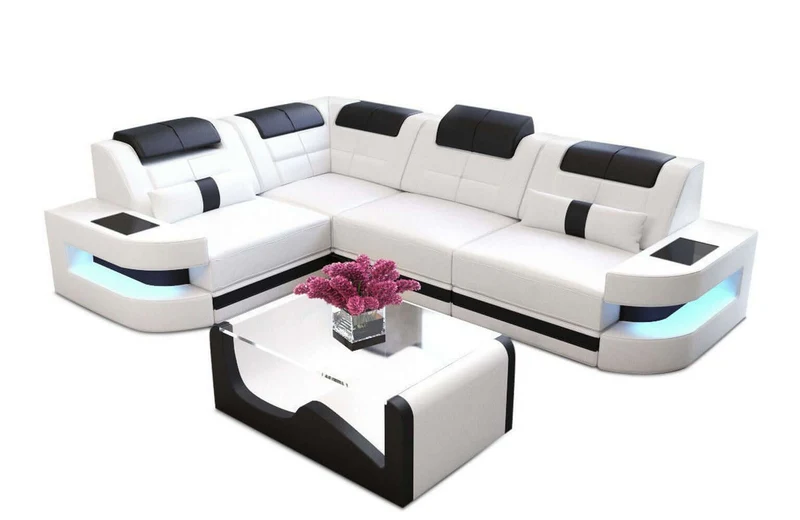 Mini Couch Como L-Form in Leder
