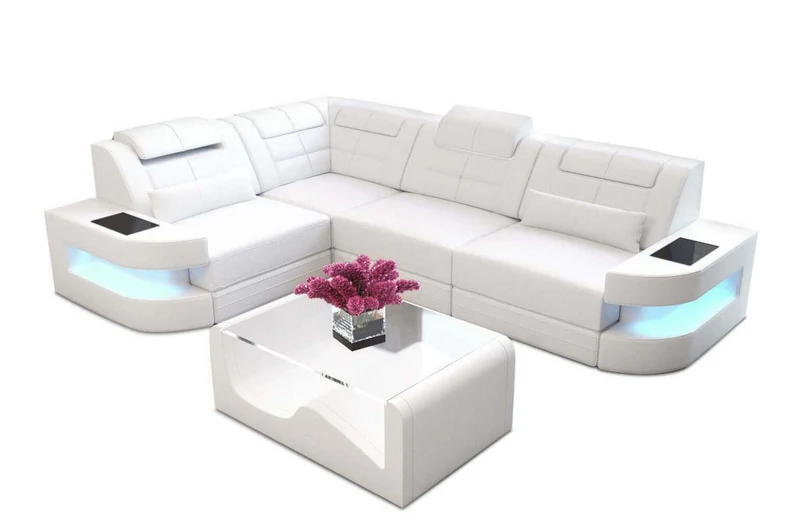 Mini Couch Como L-Form in Leder