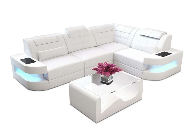 Mini Couch Como L-Form in Leder