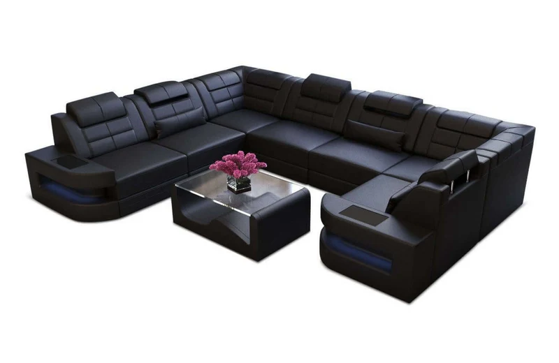 Mini Wohnlandschaft Como U-Form in Leder