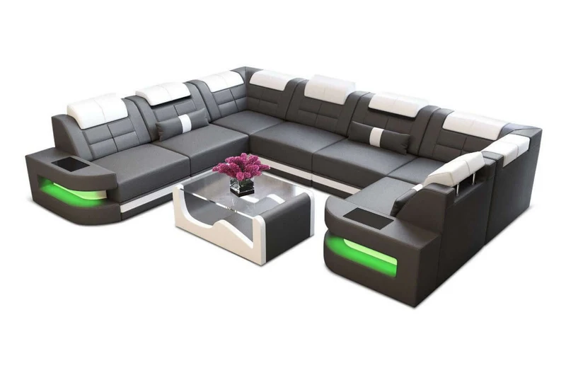Mini Wohnlandschaft Como U-Form in Leder