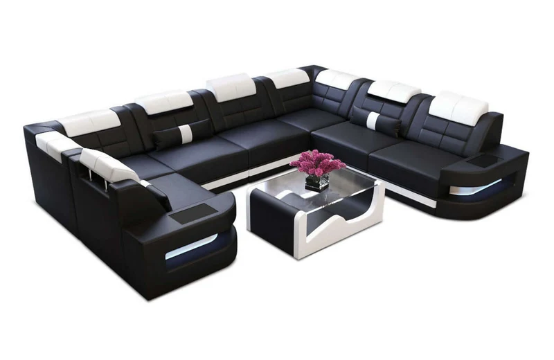 Mini Wohnlandschaft Como U-Form in Leder