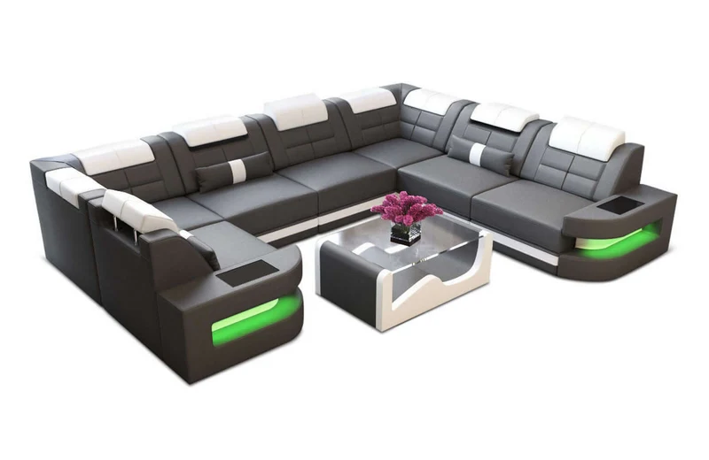 Mini Wohnlandschaft Como U-Form in Leder