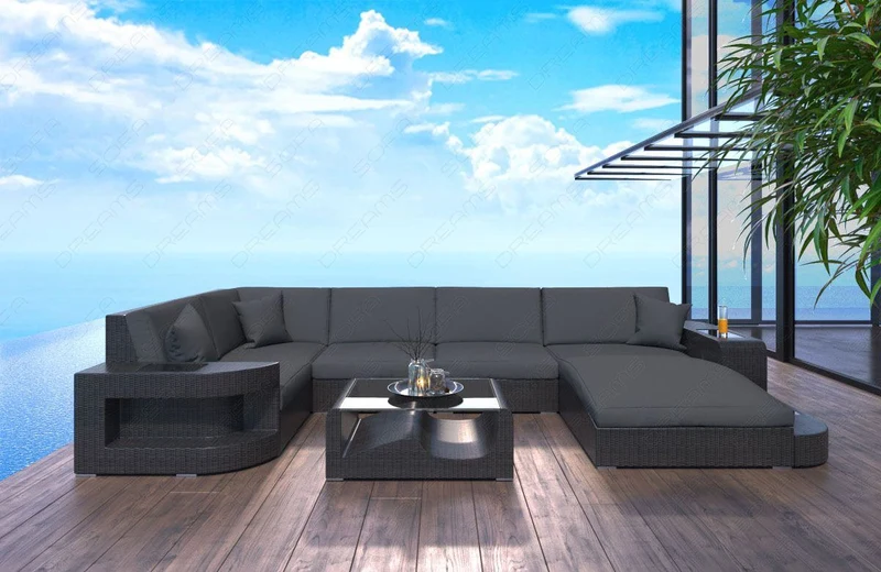 Wohnlandschaft Rattan Wave U-Form aus Stoff