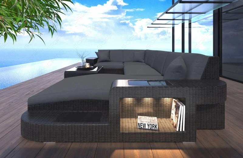 Wohnlandschaft Rattan Wave U-Form aus Stoff