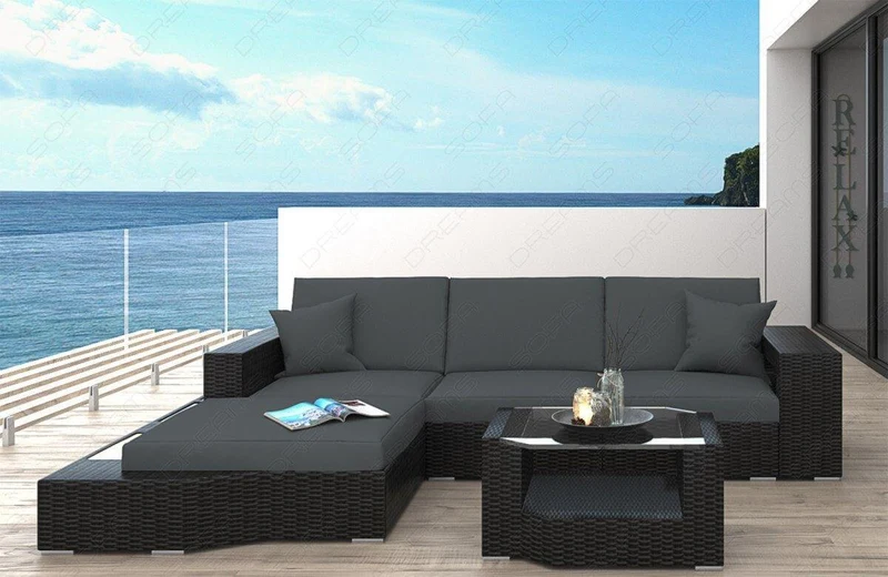 Stoff Couch Rattan Messana L-Form