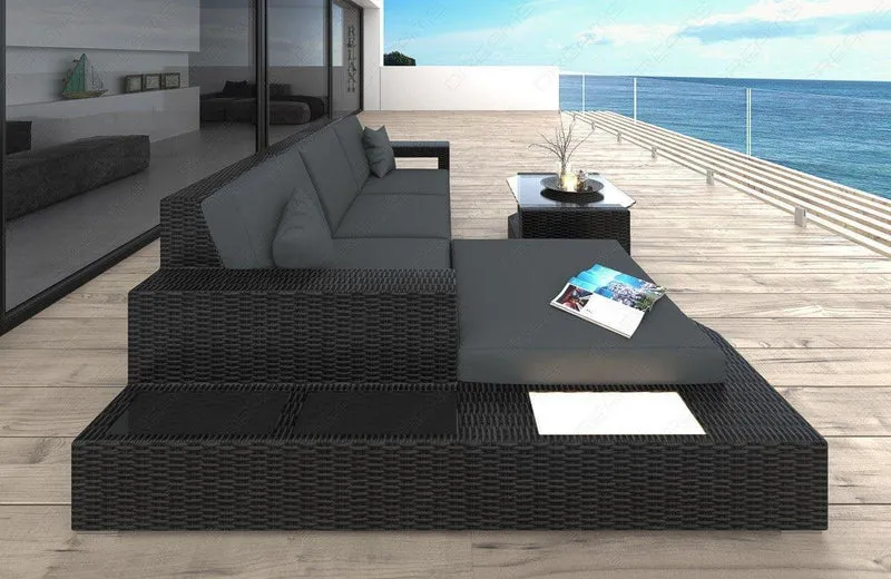 Stoff Couch Rattan Messana L-Form