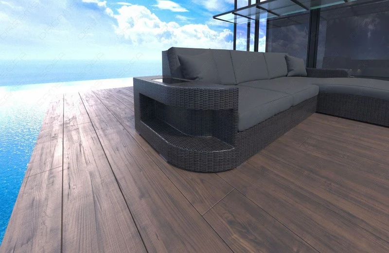 Sofa Rattan Wave L-Form in Stoff