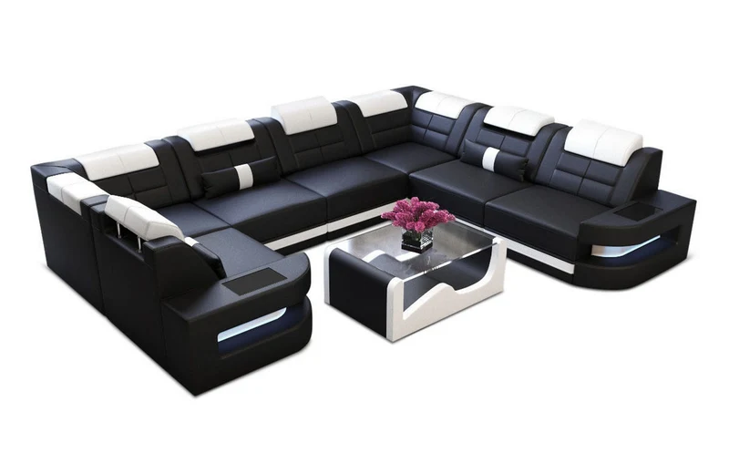 Wohnlandschaft Como U-Form in Leder