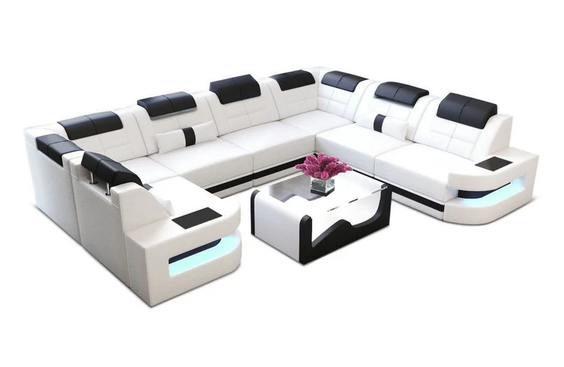Wohnlandschaft Como U-Form in Leder