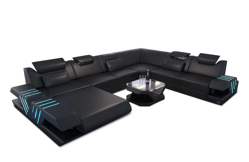 XXL Wohnlandschaft Mega Venedig U-Form aus Leder