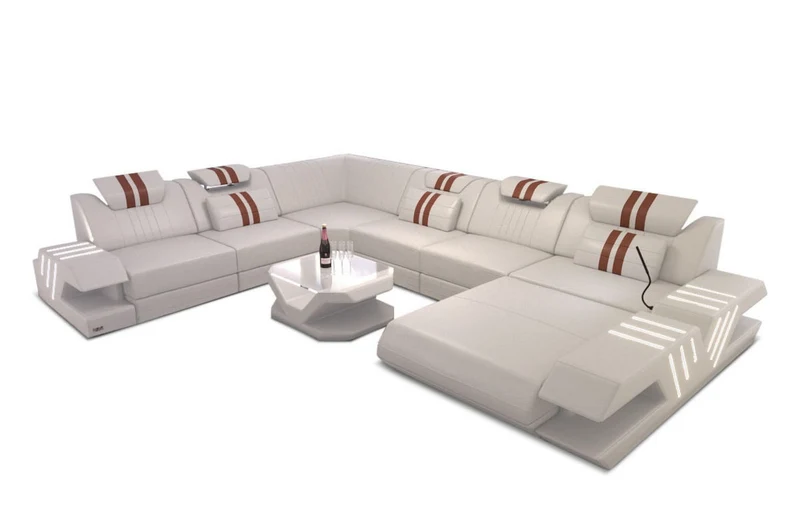 XXL Wohnlandschaft Mega Venedig U-Form aus Leder