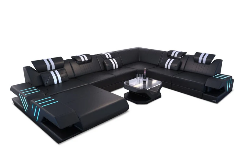 XXL Wohnlandschaft Mega Venedig U-Form aus Leder