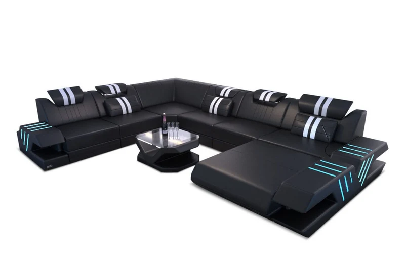 XXL Wohnlandschaft Mega Venedig U-Form aus Leder