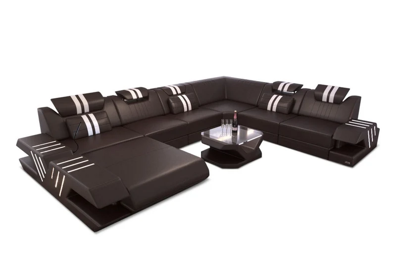 XXL Wohnlandschaft Mega Venedig U-Form aus Leder