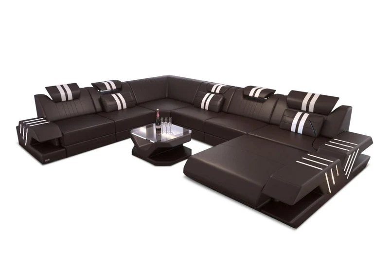 XXL Wohnlandschaft Mega Venedig U-Form aus Leder