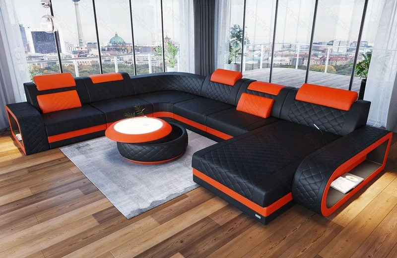 XXL Wohnlandschaft Berlin U-Form in Leder