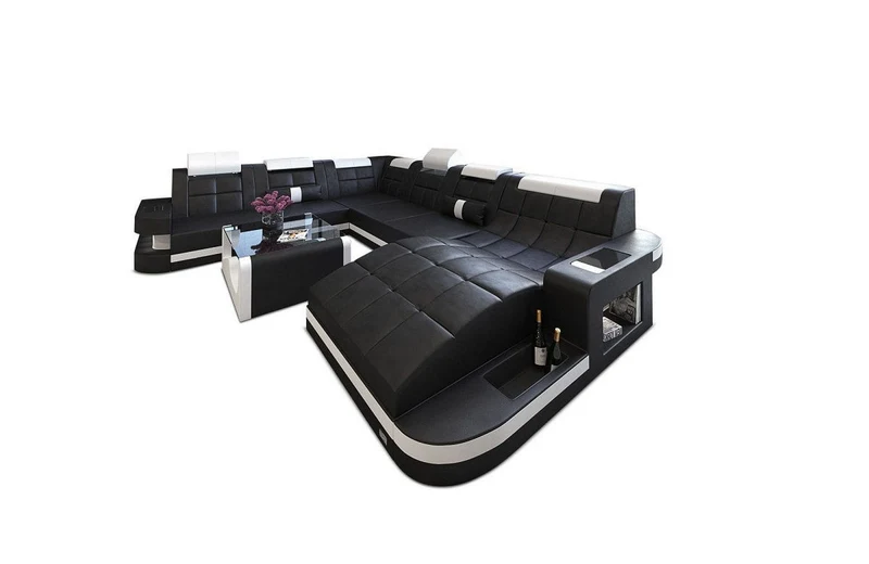 Wohnlandschaft Wave XXL U-Form in Leder