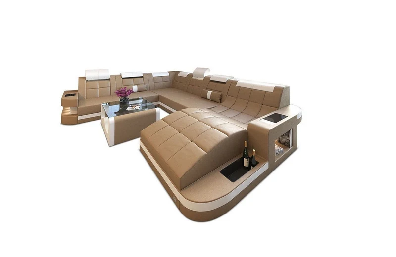 Wohnlandschaft Wave XXL U-Form in Leder