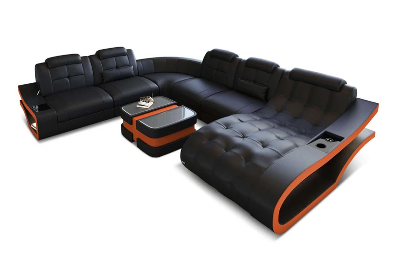 Leder Wohnlandschaft Elegante XXL U-Form
