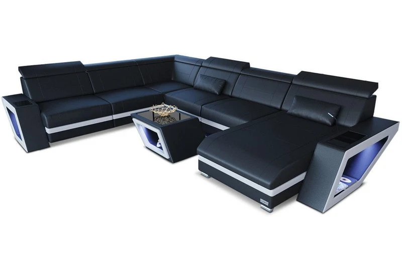 XXL Wohnlandschaft Catania U-Form in Leder