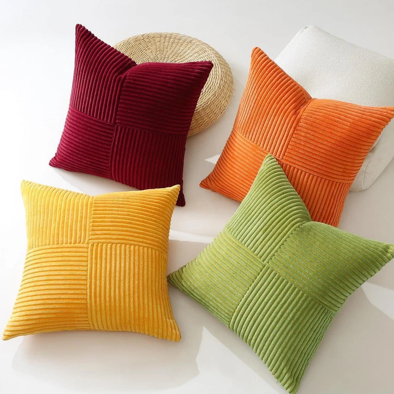 Cord Kissenbezug 40x40 cm, Burgund, 2er Set mit Streifenmuster