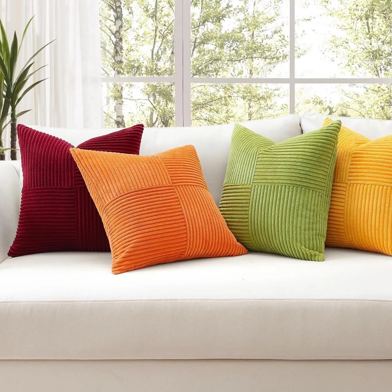 Cord Kissenbezug 40x40 cm, Burgund, 2er Set mit Streifenmuster