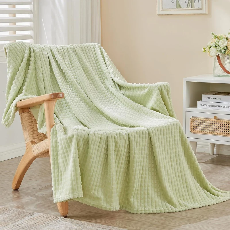 Kuscheldecke 3D-Touch Sherpa Flanell 150x200cm Avocado Grün
