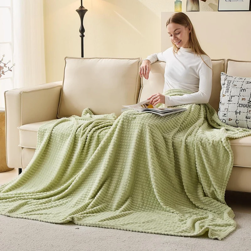 Kuscheldecke 3D-Touch Sherpa Flanell 150x200cm Avocado Grün