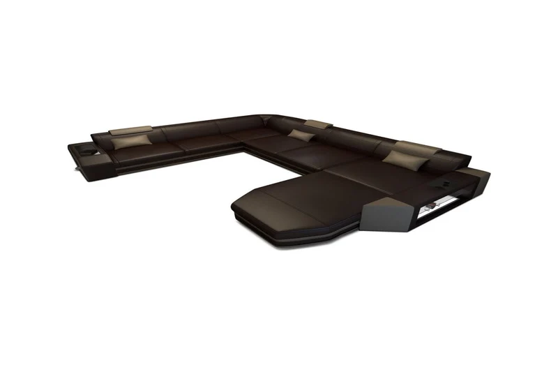 XXL Wohnlandschaft Mega Prato U-Form in Leder