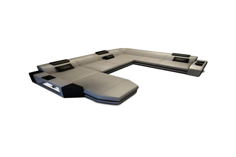 XXL Wohnlandschaft Mega Prato U-Form in Leder