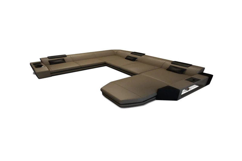 XXL Wohnlandschaft Mega Prato U-Form in Leder